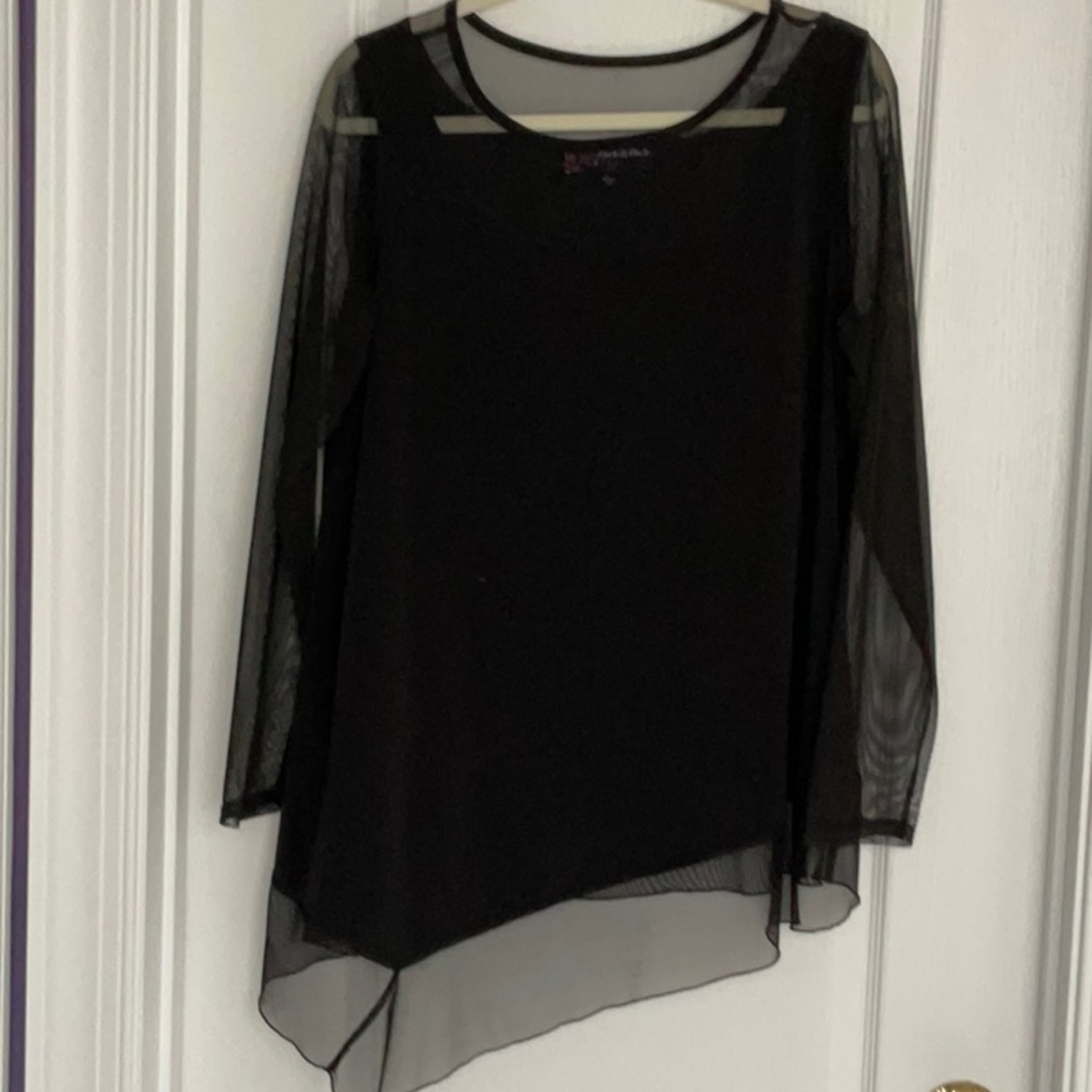 Peck & Peck Black Sheer Asymmetrical Blouse